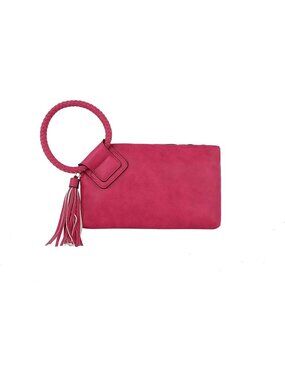 Women's Fuchsia Leather Formal Purse Wristlet Wallet Casual Evening Handbag